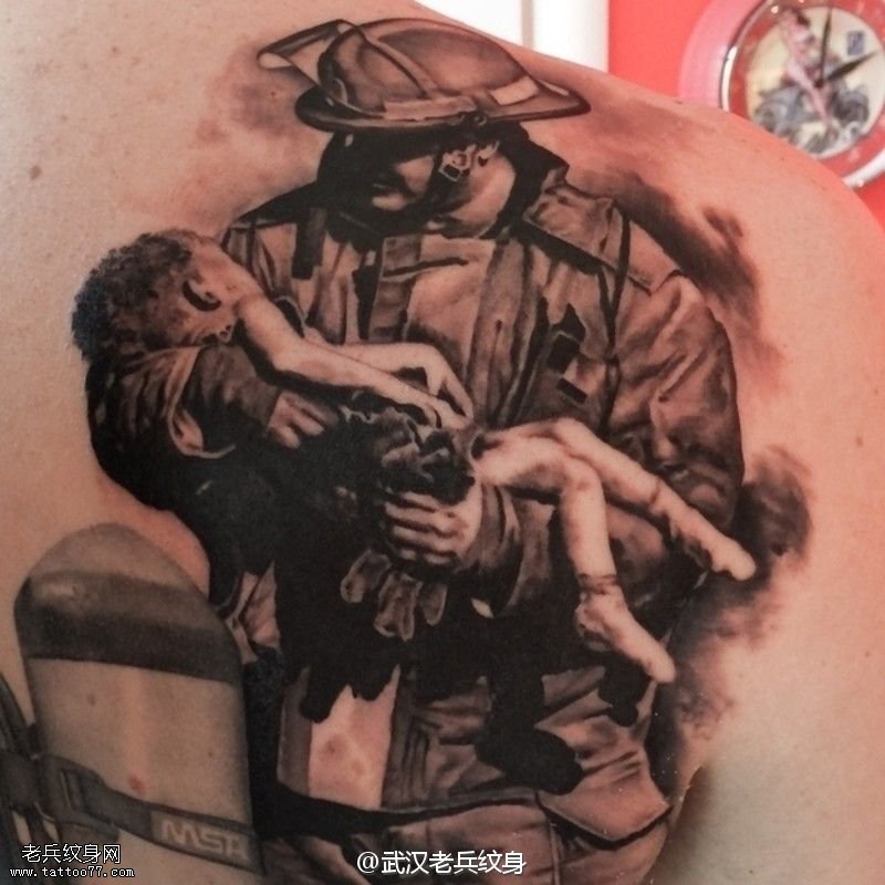 武汉纹身店#消防兵纹身消防纹身素材消防纹身图案图片