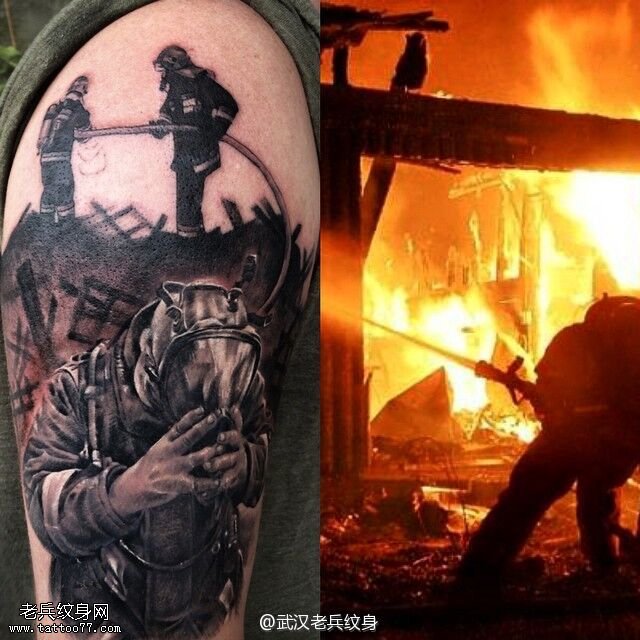 武汉纹身店#消防兵纹身消防纹身素材消防纹身图案图片