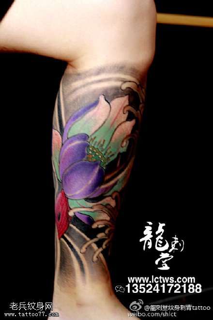 经典小腿包莲花纹身图案