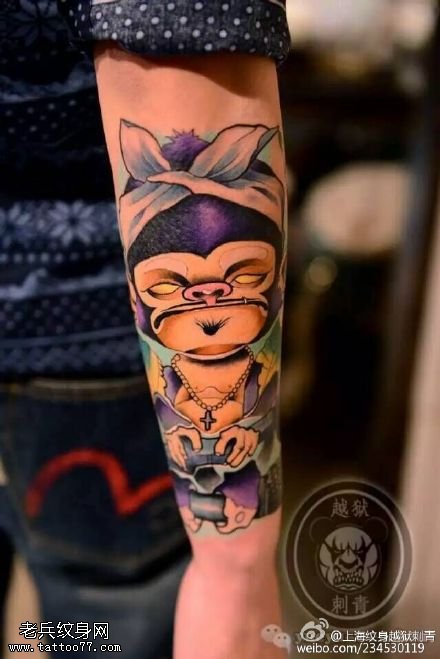 精美彩绘小猴子纹身图案