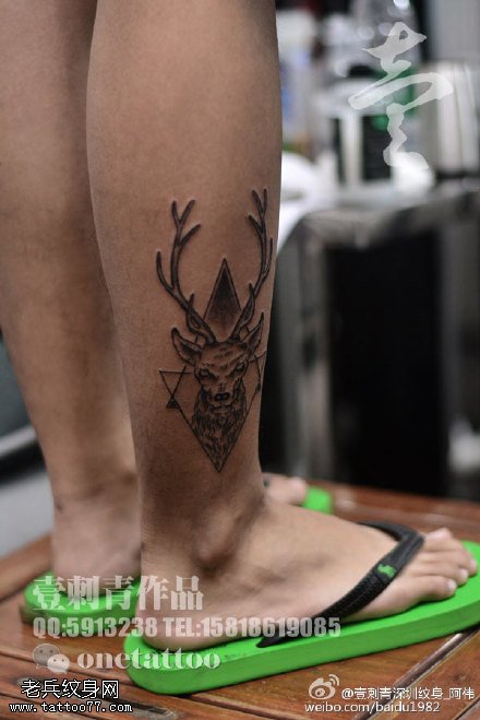 经典几何元素灵鹿纹身图案