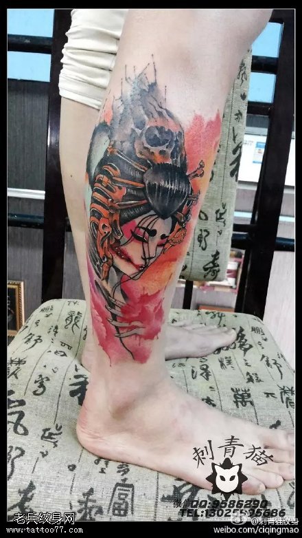 水墨日本风艺妓纹身图案