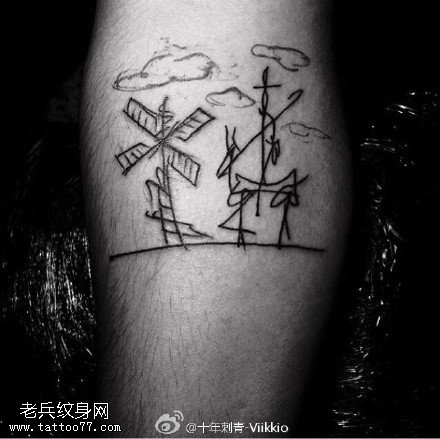 经典点刺风筝小人纹身图案