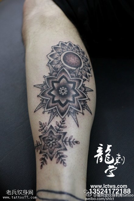 小腿经典梵花纹身图案