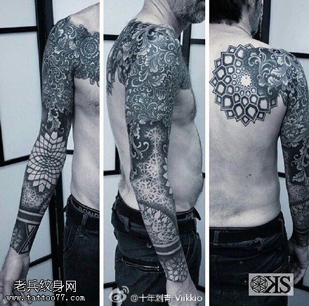 经典大气的梵花大花臂纹身图案