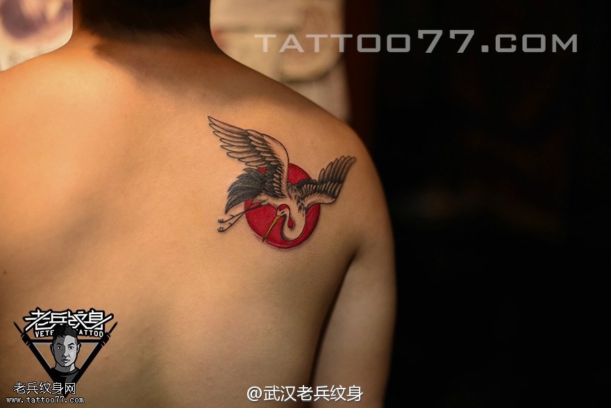 后背仙鹤纹身作品由武汉最好的纹身店打造