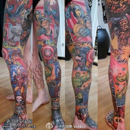 欧美风大花腿纹身图案