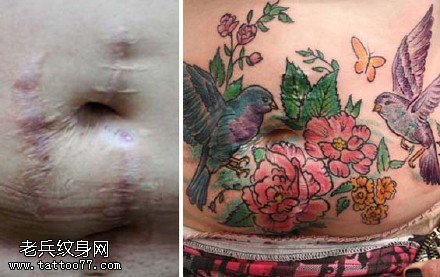 遮盖伤疤鸟语花香纹身图案