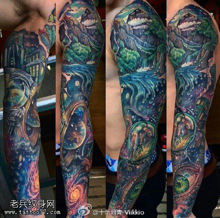 彩绘星空大花臂纹身图案
