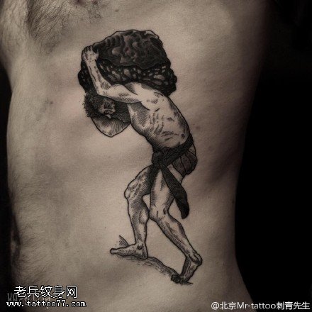 扛东西的远古人纹身图案
