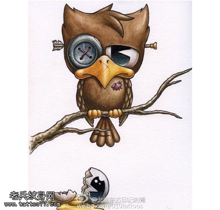 彩绘手稿猫头鹰纹身图案