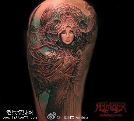 肩部部落女神纹身图案
