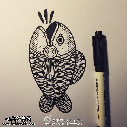 手稿点刺的小鱼纹身图案