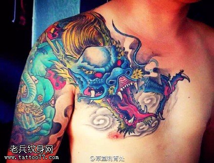 花甲彩绘龙图腾纹身图案