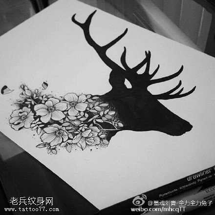 手稿灵鹿纹身图案