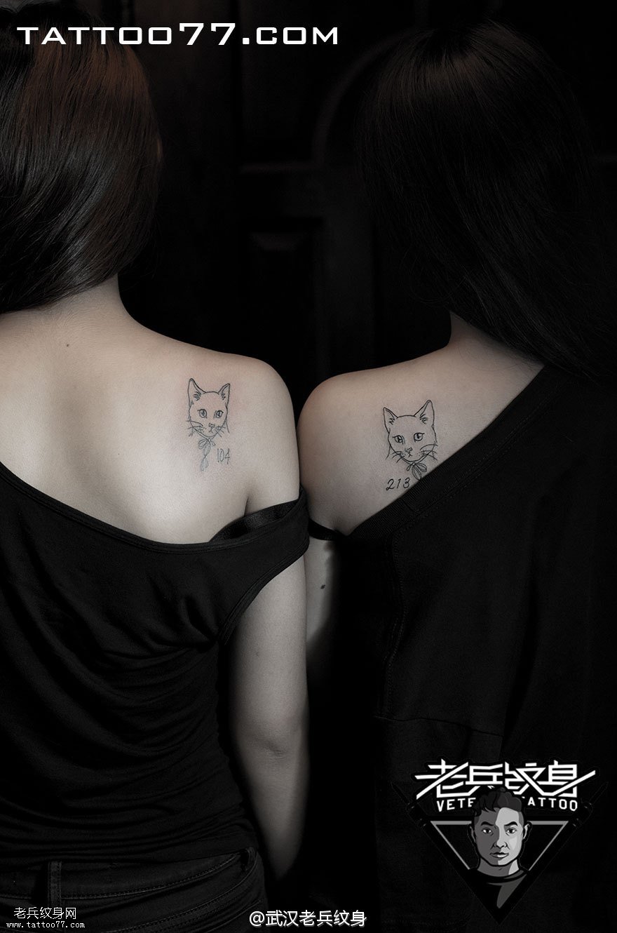 肩膀闺蜜猫咪纹身图案作品