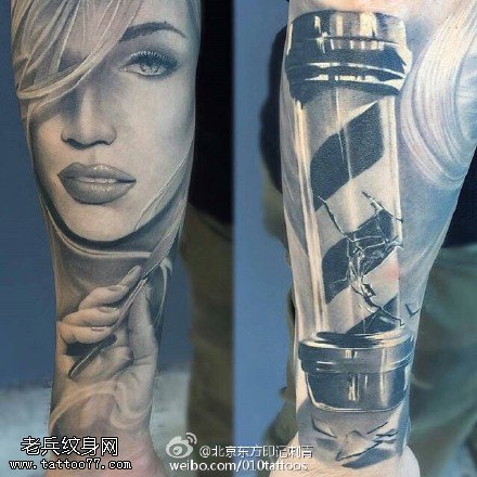手臂逼真的3D肖像纹身图案