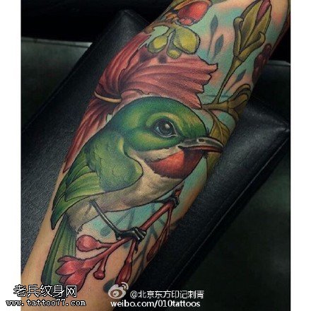 手臂上的彩绘鸟儿纹身图案