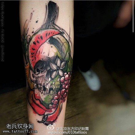 手臂水墨的骷髅纹身图案