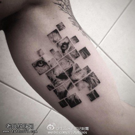 手臂方块狮子纹身图案