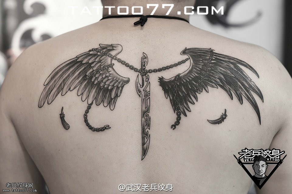 后背天使恶魔翅膀纹身图案作品