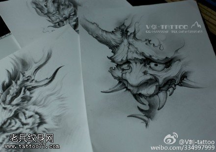 手绘的般若纹身图案