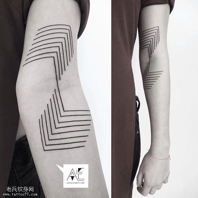 手臂清新线条纹身图案