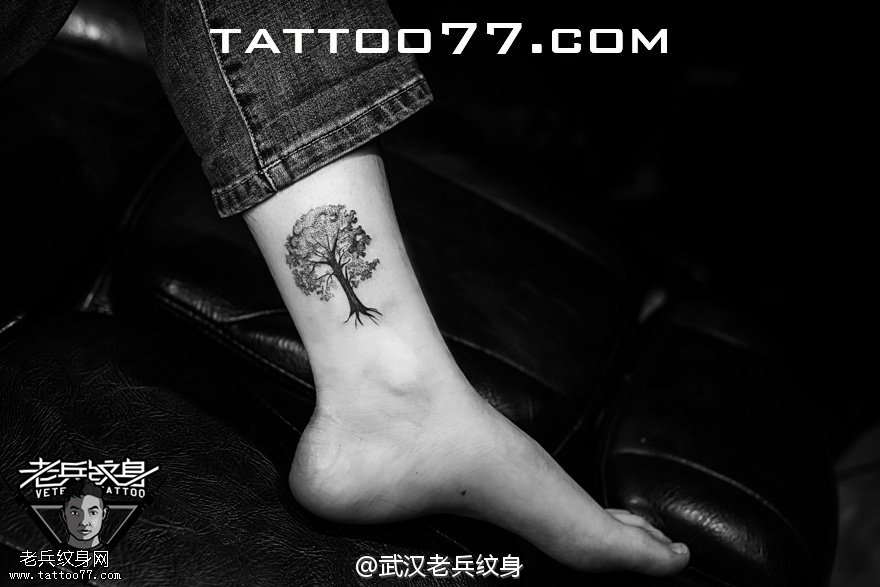 小腿内侧树纹身图案作品