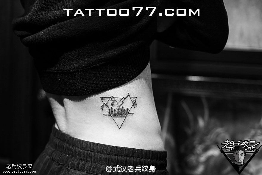 腰部三角山水纹身图案作品
