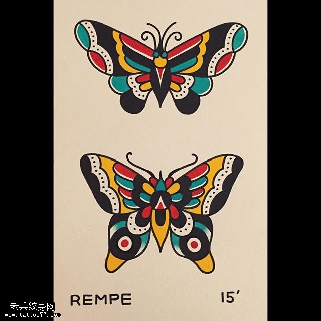 手稿花蝴蝶纹身图案