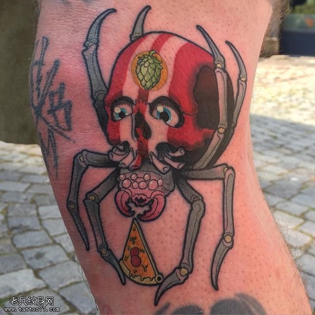 手臂的骷髅蜘蛛纹身图案
