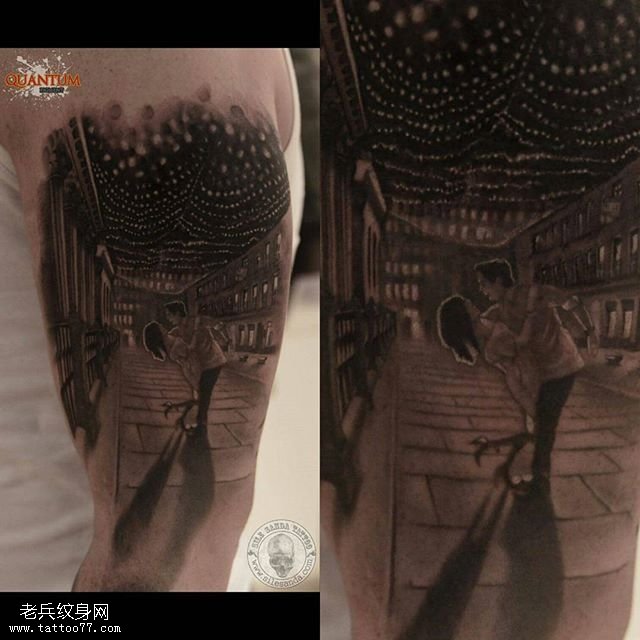 大腿的场景纹身图案