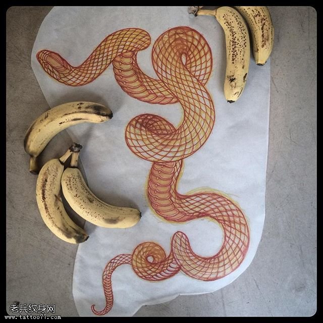 手臂线条彩绘蛇纹身图案