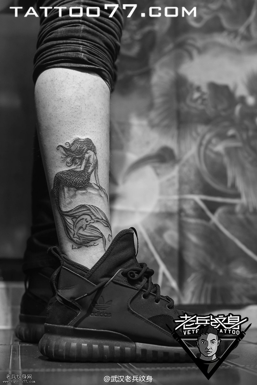小腿美人鱼纹身图案作品