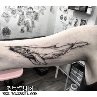 手臂点刺的鲨鱼纹身图案