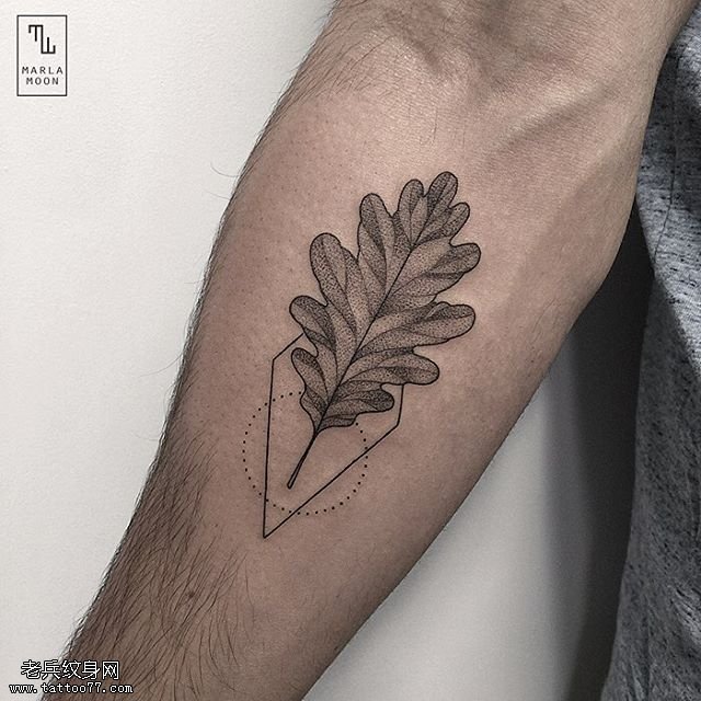 手臂的点刺的树叶纹身图案