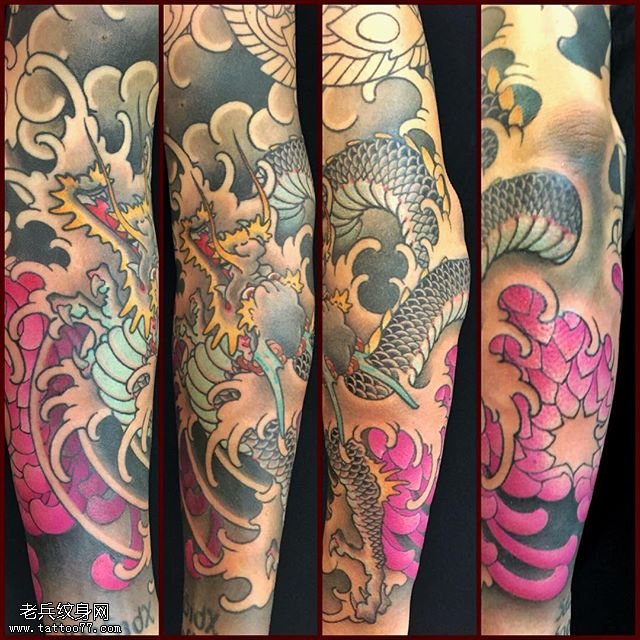 菊花龙花臂纹身图案