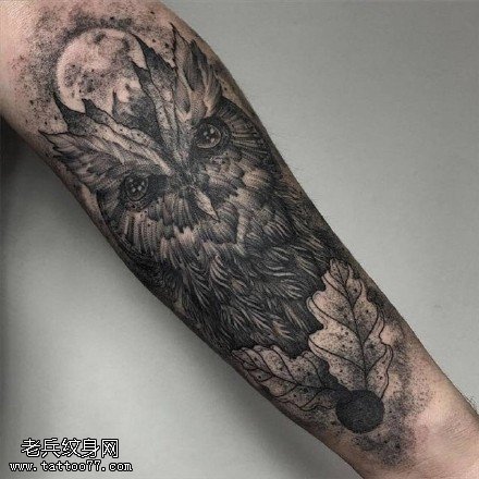 手臂水墨猫头鹰纹身图案
