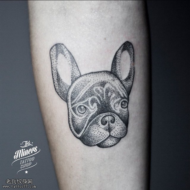 手臂点刺狗头纹身图案