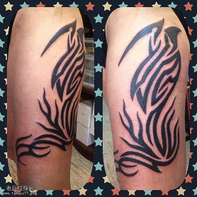 腿部线条燕子纹身图案