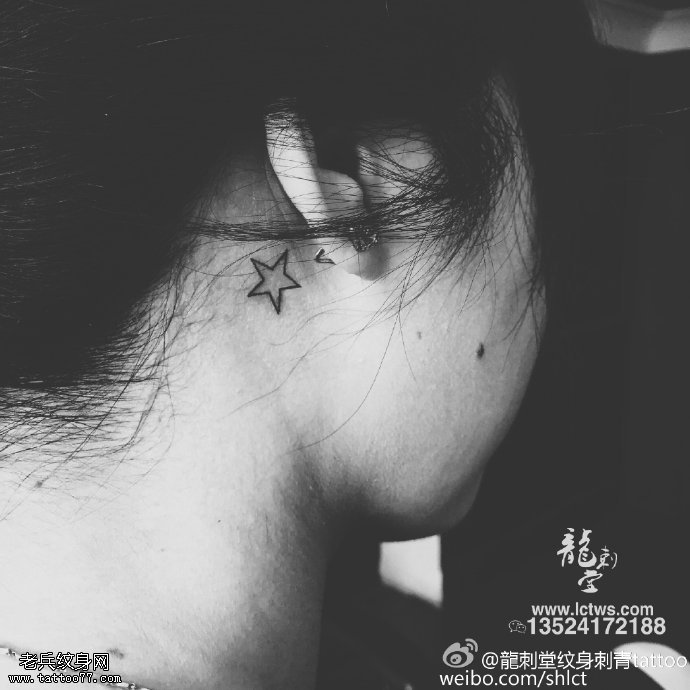耳朵后面五角星纹身图案