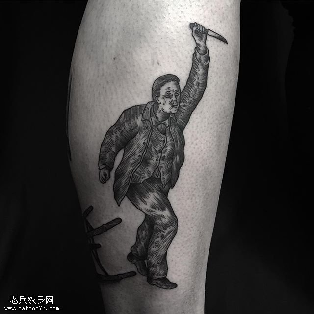 腿部的屠刀男人纹身图案