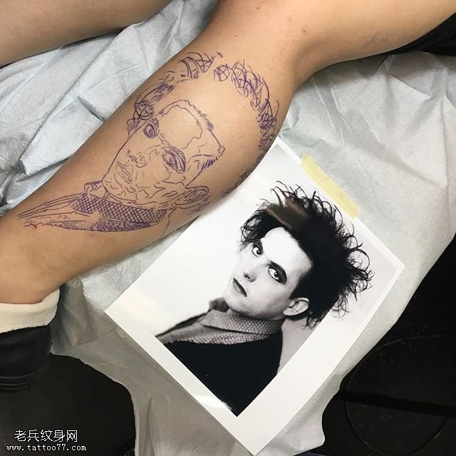 腿部点刺照片纹身图案