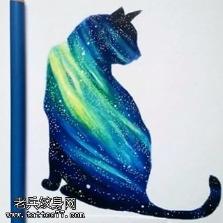 手稿星空猫纹身图案