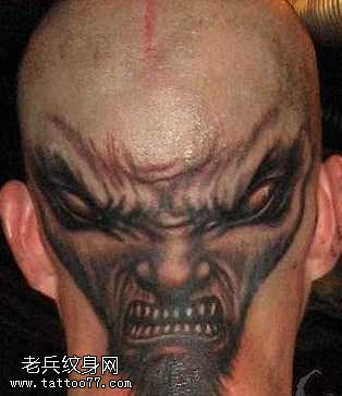 头部潮男鬼怪纹身图案