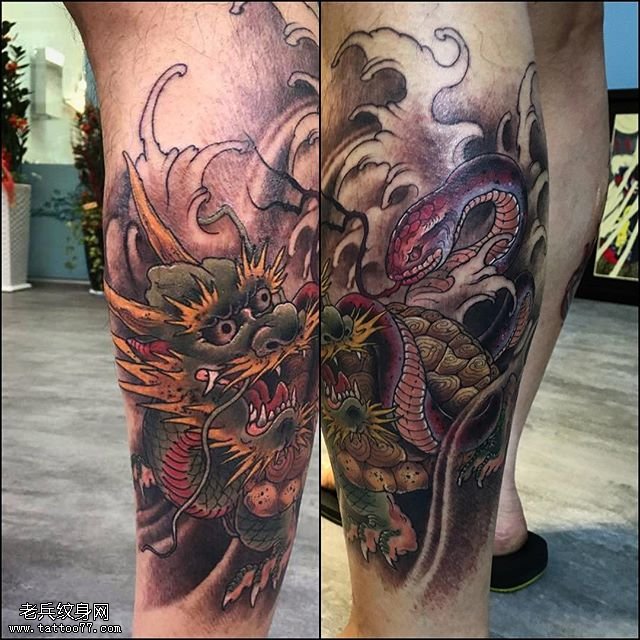 腿部中国风龙纹身图案