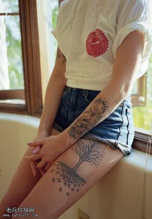 手臂和腿部个性纹身图案