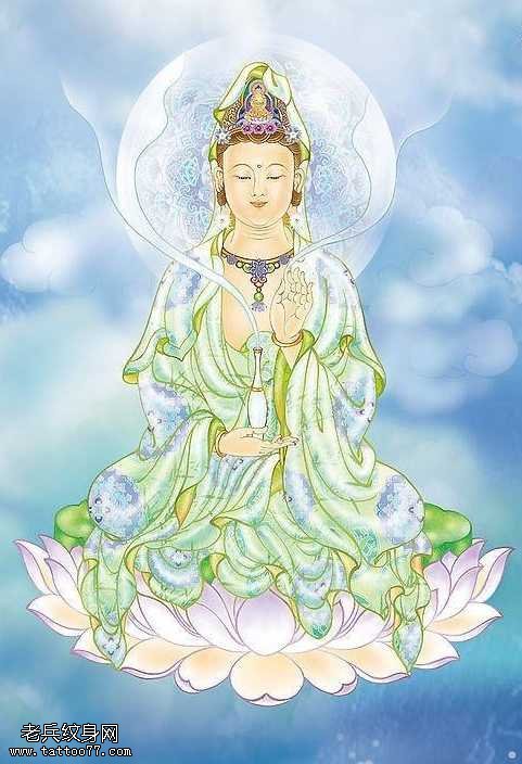 手稿彩色观音纹身图案