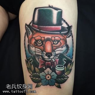 大腿上的狐狸先生纹身图案