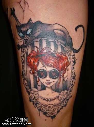 腿部个性的小妖女纹身图案